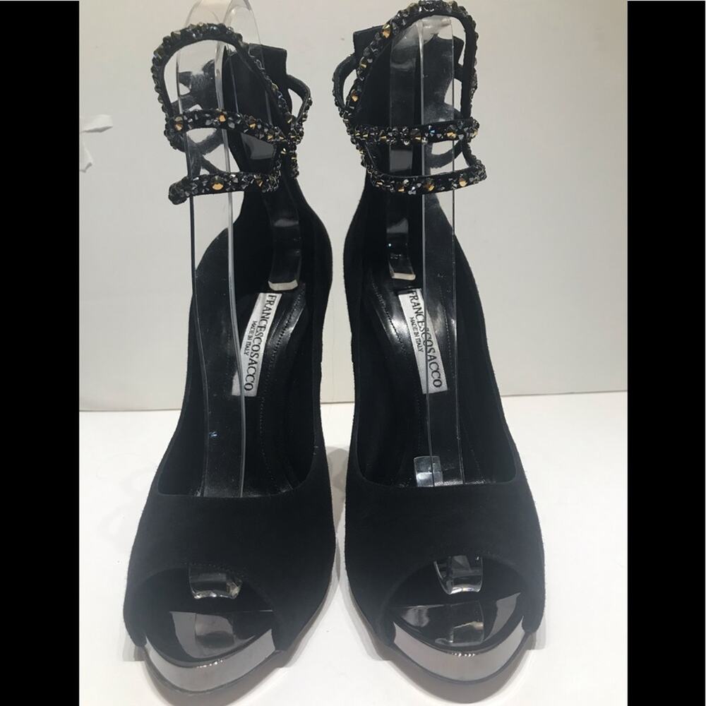 Francesco Sacco black suede open toe ankle strap